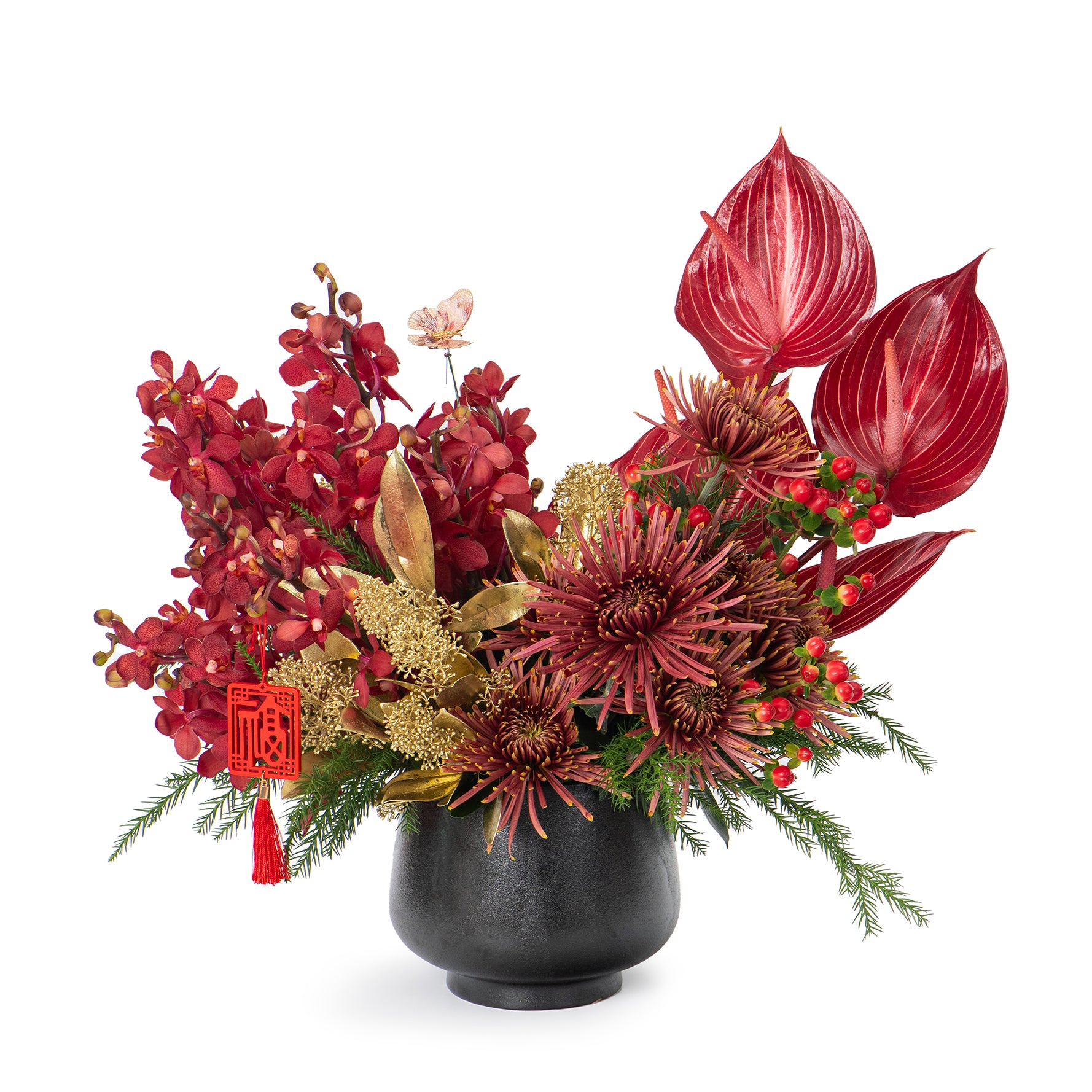 Golden Crimson Splendor Flower Arrangement