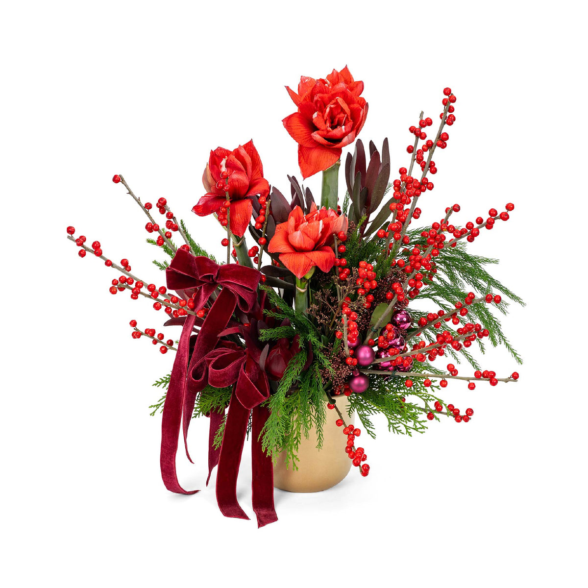 Golden Winter Amaryllis Flower Arrangement