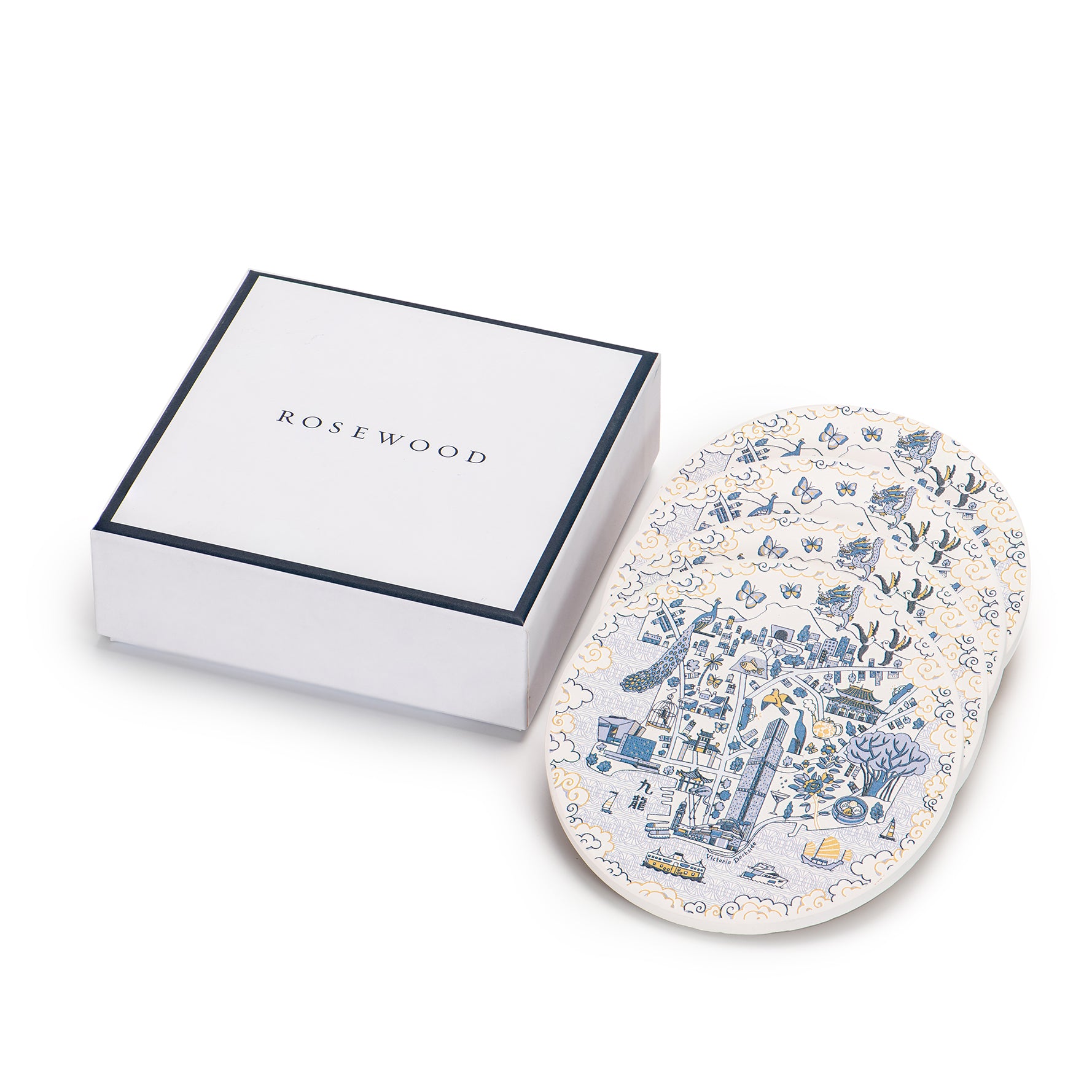 Coaster Set with Rosewood Willow Pattern