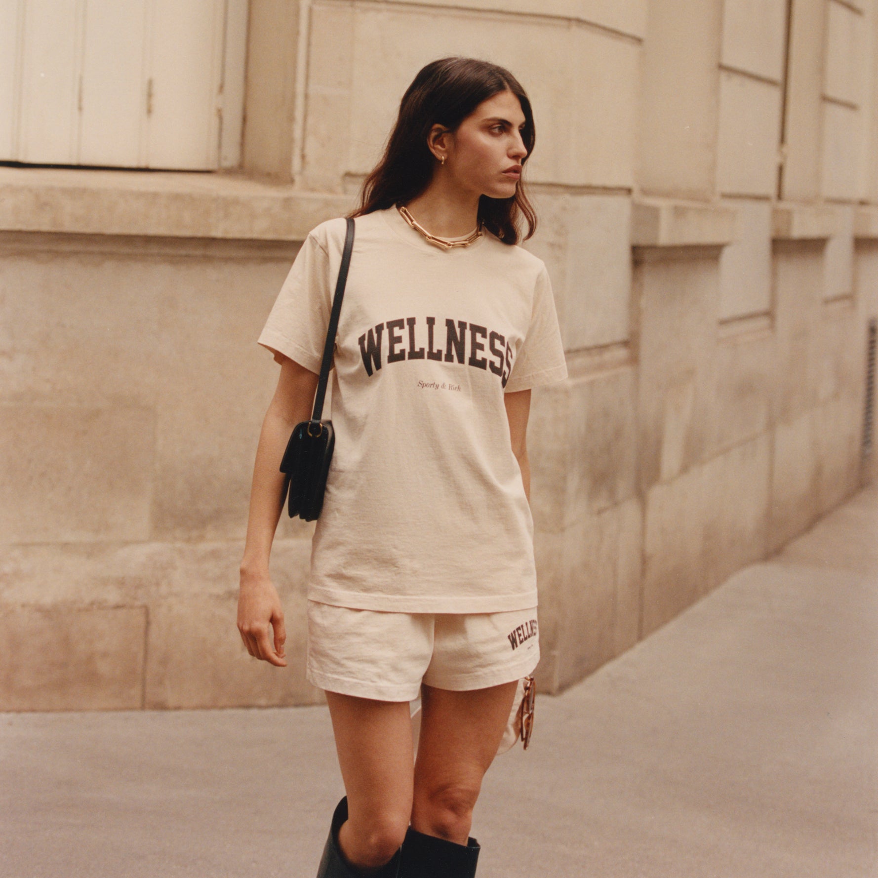 Sporty & Rich - Wellness Ivy Disco Shorts Cream Chocolate