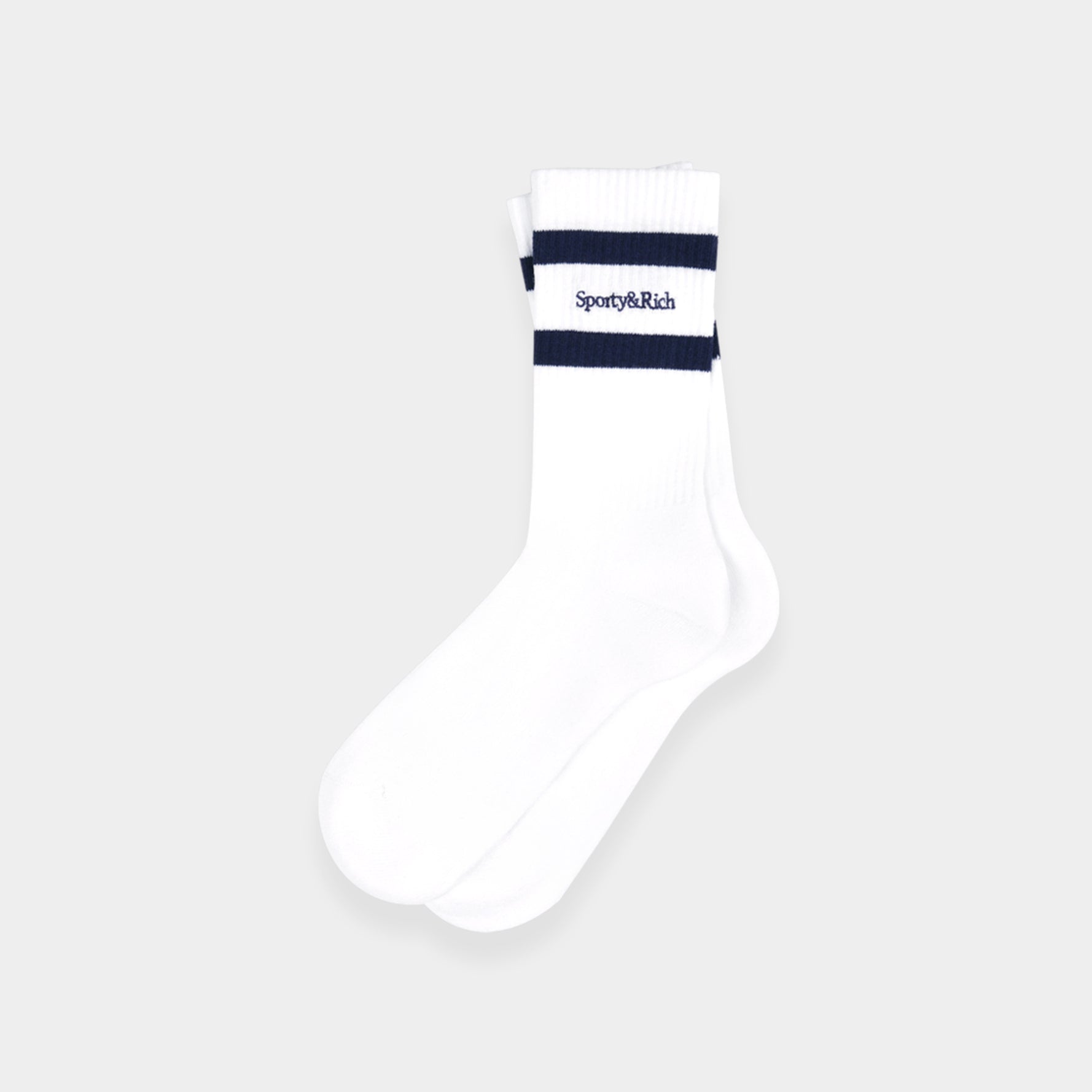 Sporty & Rich - Serif Logo Socks (White/Navy)