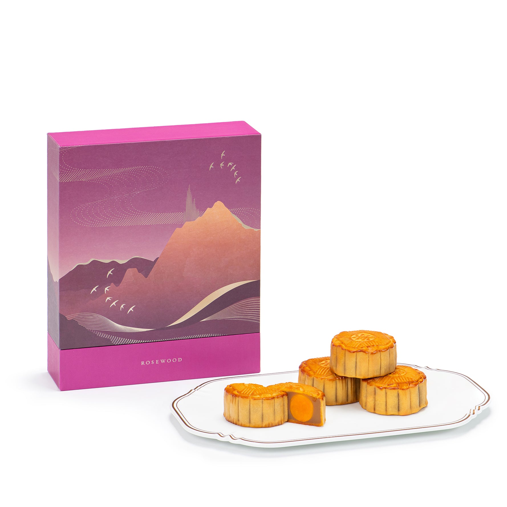 Rosewood Low Sugar White Lotus Seed Paste Mooncakes with Double Egg Yolks (4pcs)